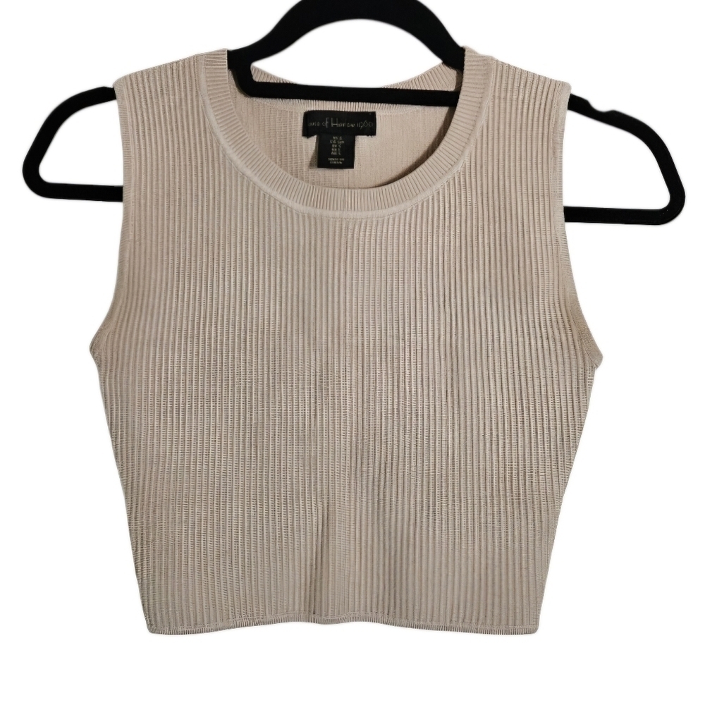 House of Harlow 1960 Ribbed Knit Cropped Biege Tank Top Sweater size Small EUC